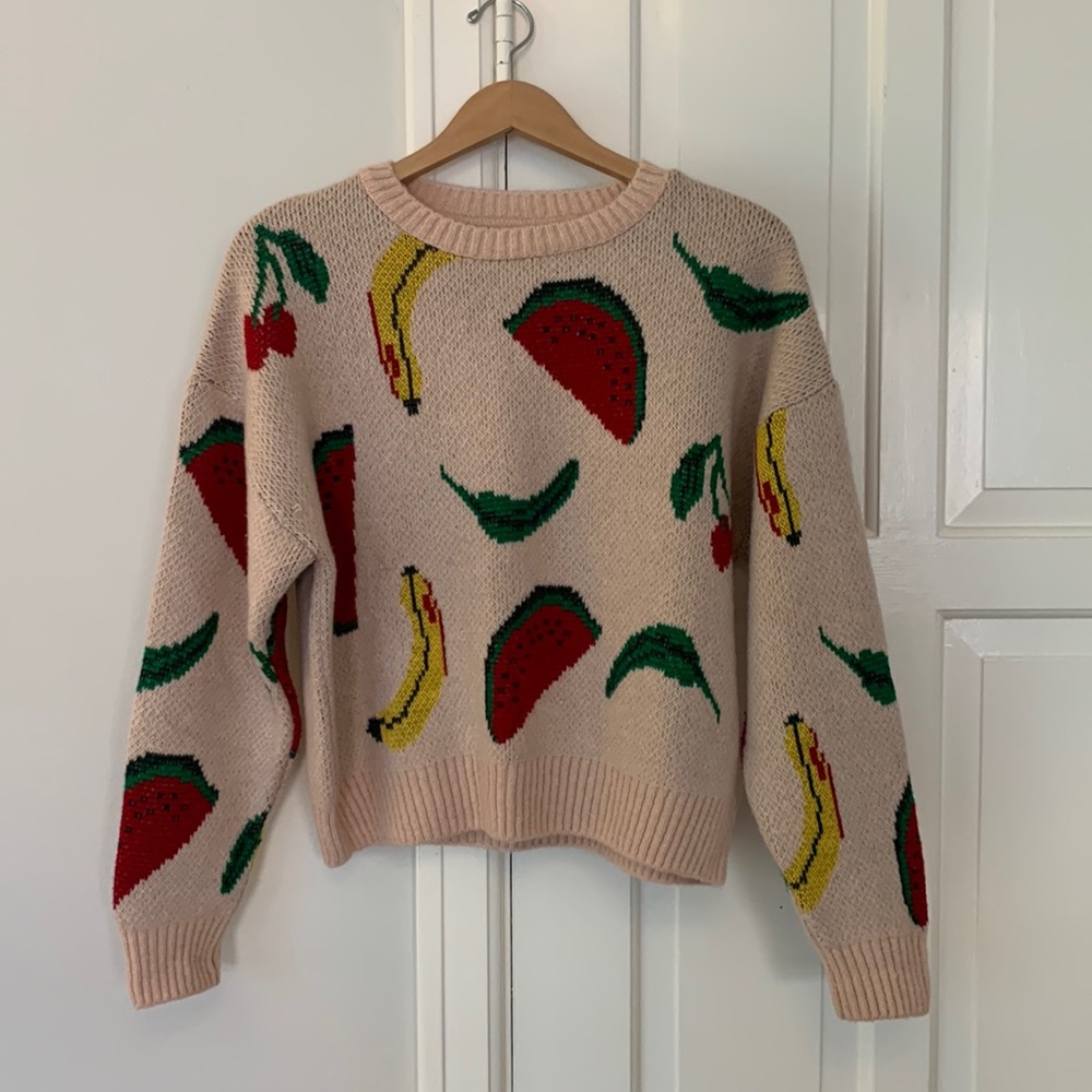 So Adorable Urban Outfitters Pink Knitted Fruit Sweater (Size Small)